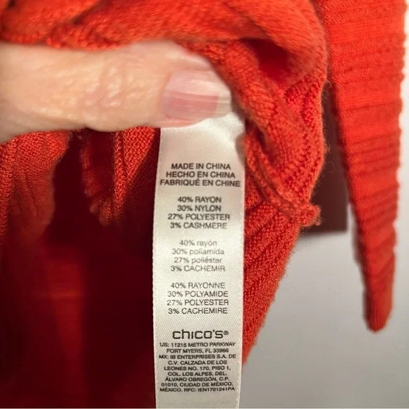 Chico's Burnt Orange V Neck Ribbed 3 Button Sweater - Picture 4 of 8